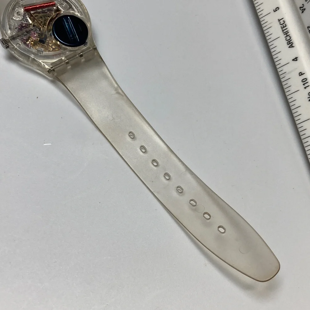 Swatch GZ159 jelly skeleton piano, clear strap and case, new battery, Y2K